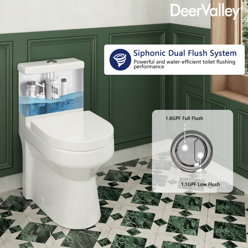 DeerValley Liberty Compact Toilet, Modern One-Piece Round